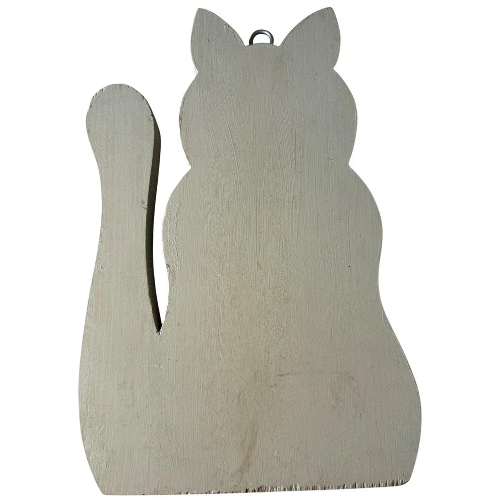 Vintage 1980 Folk Art Hand Painted Wood Cat art 2